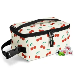 CERBONNY Cooler Bag - Cute Cherry Pattern - 6 Cans Capacity - Built in 2 Detachable Gel Packs - Polyester Material - Perfect for On-the-Go Meals - Normal Lunch Box Size summervibes
