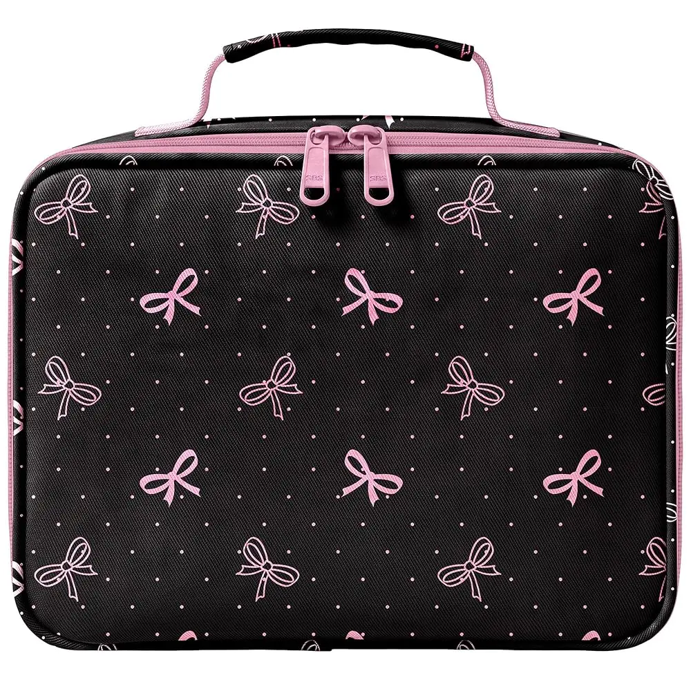 WOBAGMEN Cute Bow Print Lunch Bag, Insulated Reusable Zipper Lunch Tote, Waterproof Leakproof Fabric Bag for Picnics, Travel & Gifting