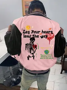 Unisex Street Style Jacket, Let Your Heart Lead the Way Slogan, Graffiti Pattern, Warm & Versatile Daily Wear