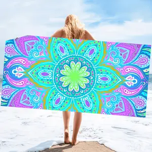 Colorful Floral Pattern Swimming Bathrobe Absorbent Quick-Drying Bath Towel, Women's Sports Cape, Beach and Seaside Swimming Pool Equipment, Rectangular