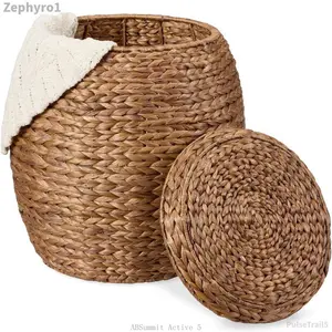 Best Choice Products Vintage Hyacinth Storage Organizer Tote Basket with Lid Natural Non-Woven Multipurpose OrganizerVelvet Bloom15ZephyroPulseTrail5ABSummit Active