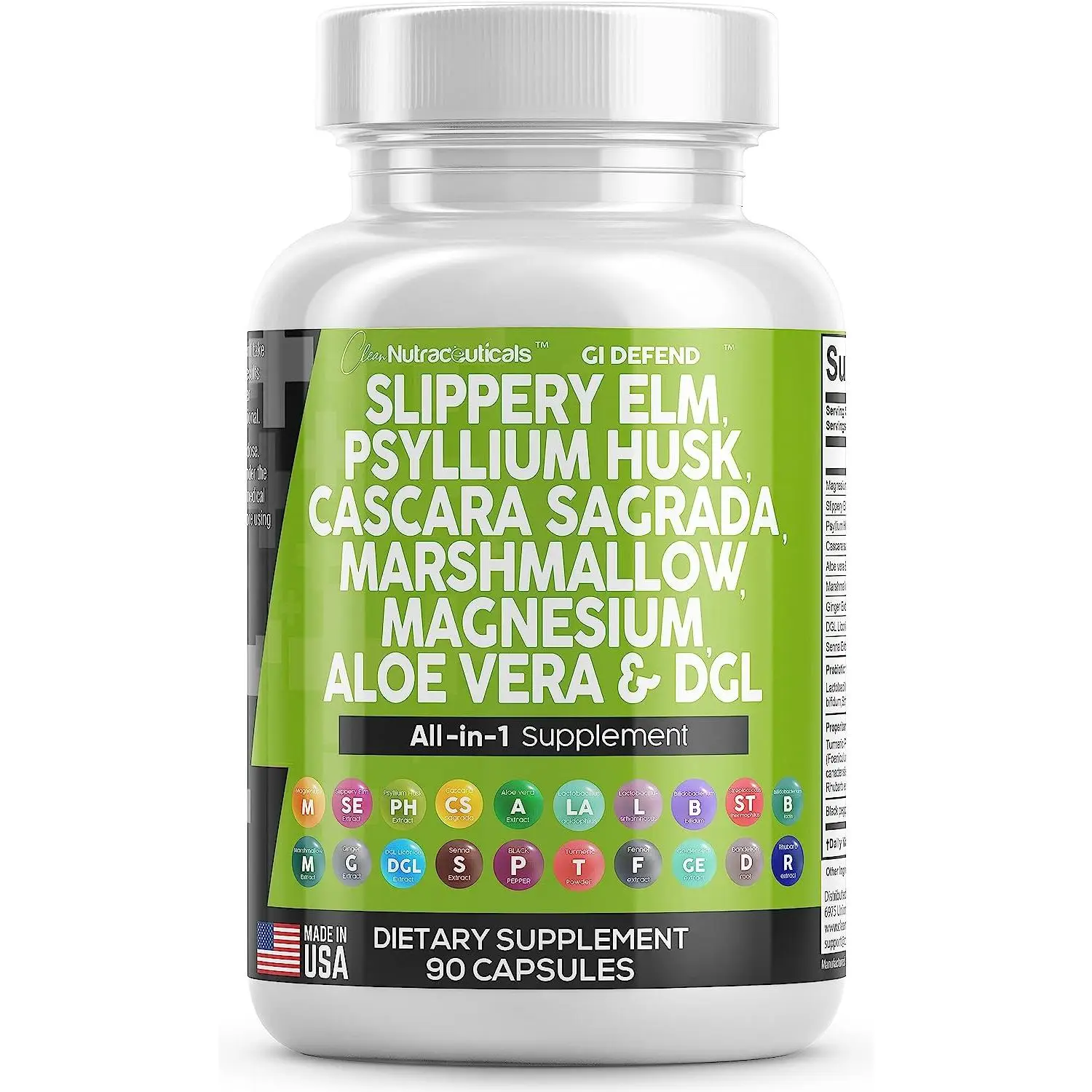GI Defend | Slippery Elm Psyllium Husk Pre Probiotic Digestive Gut Health Supplement with Aloe Vera Cascara Sagrada Marshmallow Root DGL Licorice Senn