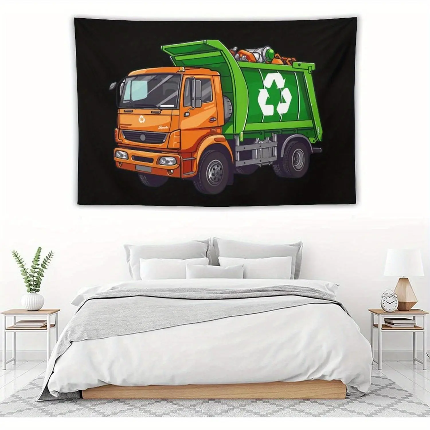 1pc Orange Polyester Graphic Digital Print Tapestry - 40"x60" Urban Style Wall Decor, Cloth Mat with Green Recycle Bin & Peach Photo Texture, Everyday Home Supply for Living Room Indoor Use, Business & Anniversary Decor, Wedding, Wrinkle Resistant