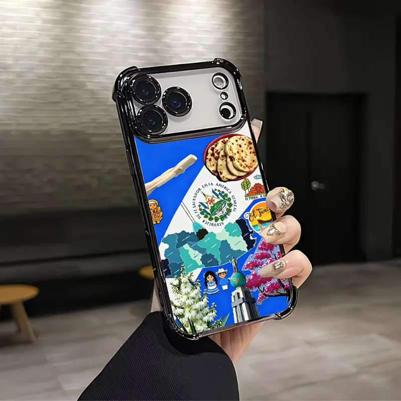 Vintage El Salvador National Culture Aesthetic Custom Smartphone Case, Soft Silicon TPU Shockproof Handheld Cellphone Protector for iPhone 12-17 Plus Pro Max Ultra & Samsung 22-25 Plus Pro Max Ultra