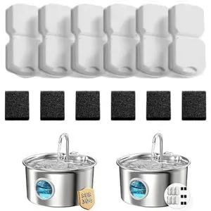 Water Fountain Filters:  Fountain Filter Replacement (12 Pcs) - 3 Months Set of Replacement Filters for  Pet Fountains S18 - Contains 6 Carbon Filters + 6 Sponges Filters