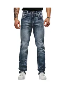 Men's Loose Fit Embroidered Jeans - Cotton Denim Work Pants for Men Everyday Casual Classic Streetwear Style