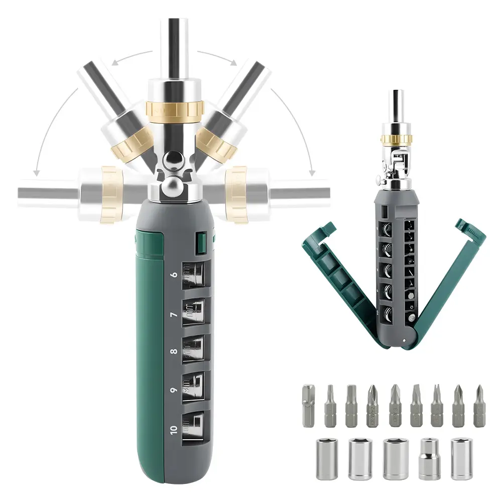 14-in-1 Ratcheting Screwdriver Set with Magnetic Tip, 180° Adjustable Angle Phillips/Flathead/Torx/Square/Hex Screwdriver Set Repair Tool, Easy Foldable for Home, Office, and DIY Projects fathersdaygift Hobbyists Convenience Home Repairs Toolbox