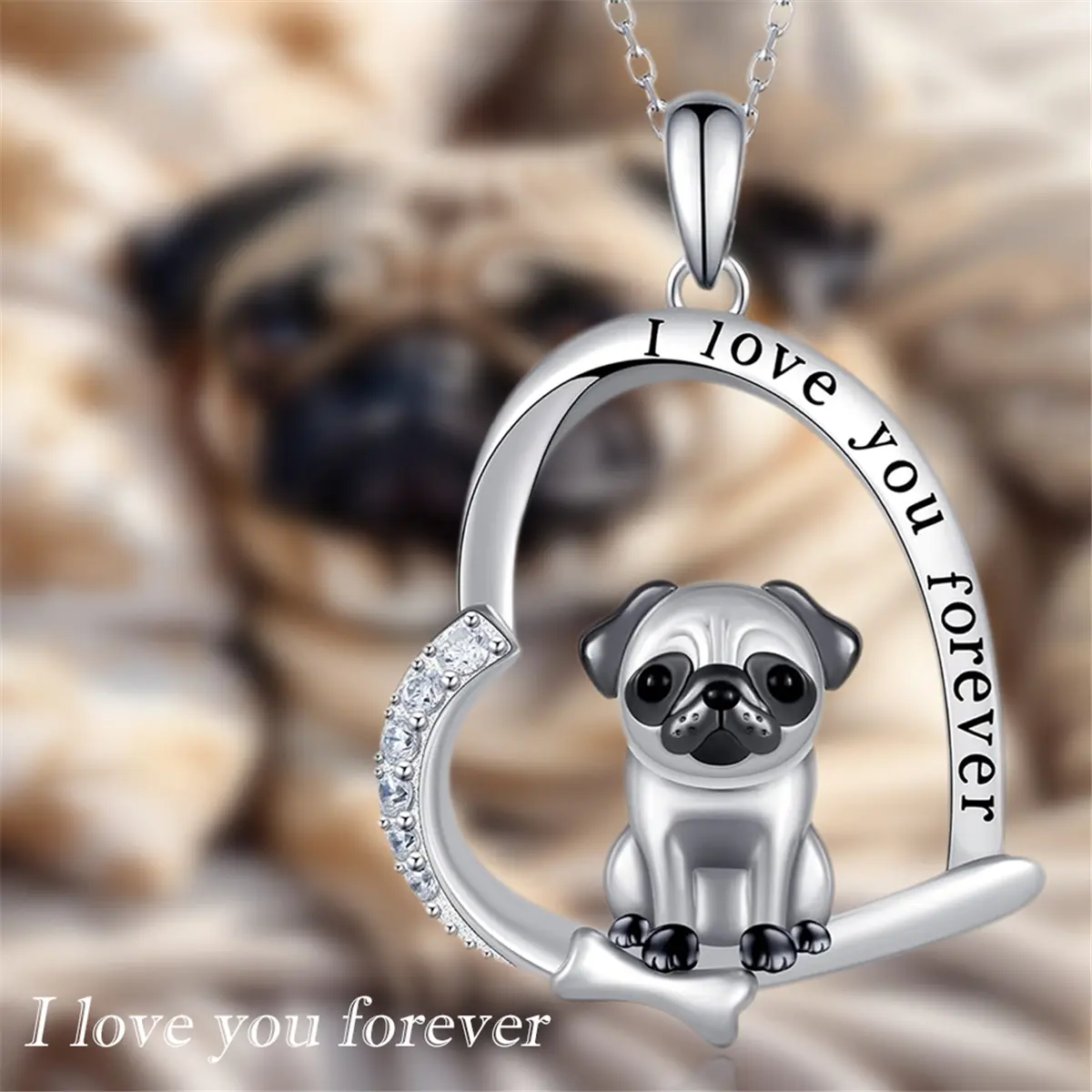 1Pc Creative Cute Pug Pendant Necklace Exquisite Women's Animal Pet Puppy Memorial Jewelry Accessories for Ladies, Daughters, Girls Holiday Birthday Gift