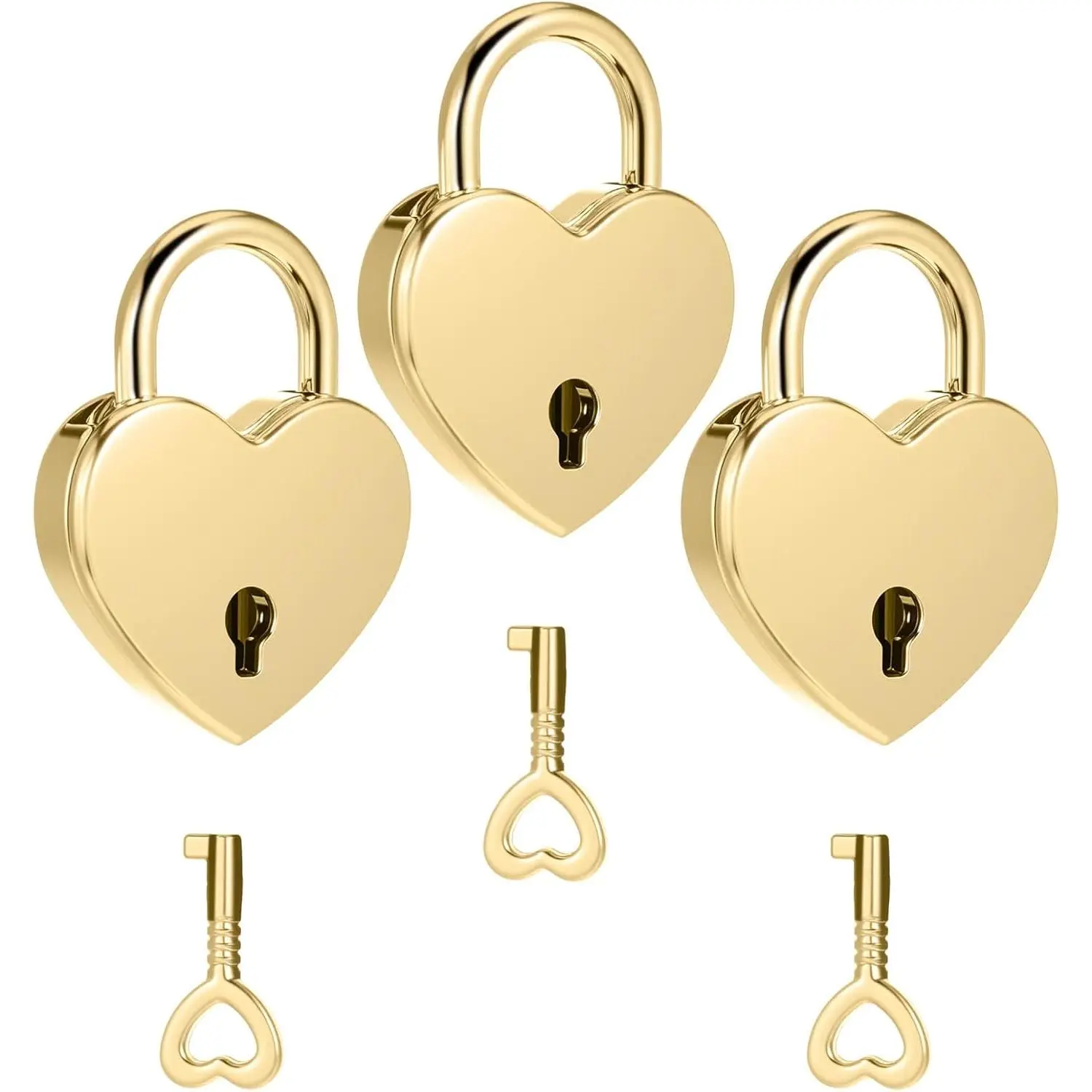 3 Pcs Heart Shaped Lock Gold Heart Shaped Padlock Mini Vintage Locks with Key Small Metal Padlock Archaize Style Lock and Key for Jewelry Box Diary Book Handbag Storage Box