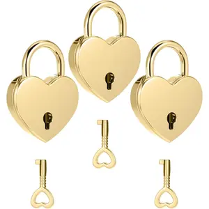 3 Pcs Heart Shaped Lock Gold Heart Shaped Padlock Mini Vintage Locks with Key Small Metal Padlock Archaize Style Lock and Key for Jewelry Box Diary Book Handbag Storage Box
