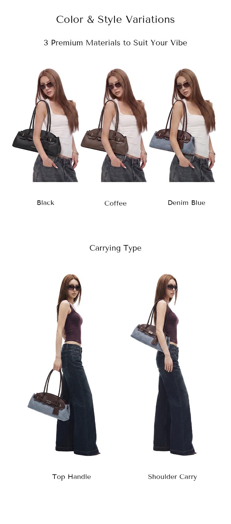 NEWBELLA Mila Baguette Underarm Bag,Y2K Retro Lock Denim Spliced PU Leather Shoulder Purse, Aesthetic Vintage Handbag