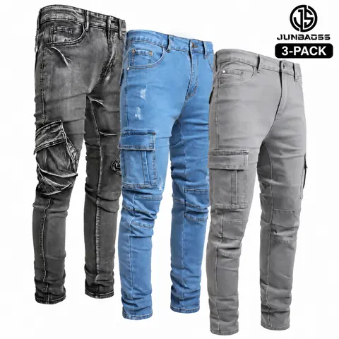 JUNBAOSS Men's Multi Pack Slim Fit Stretch Jeans Cargo Skinny Jeans for Men, with 6 Pockets Denim Fabric Menswear backtoschool