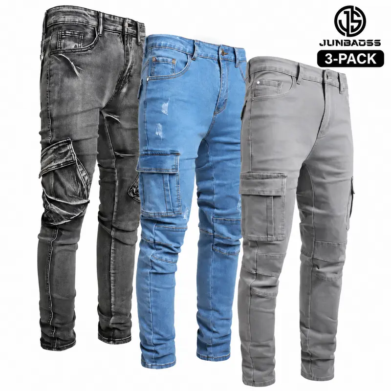 JUNBAOSS Men's Multi Pack Slim Fit Stretch Jeans Cargo Skinny Jeans for Men, with 6 Pockets Denim Fabric Menswear backtoschool