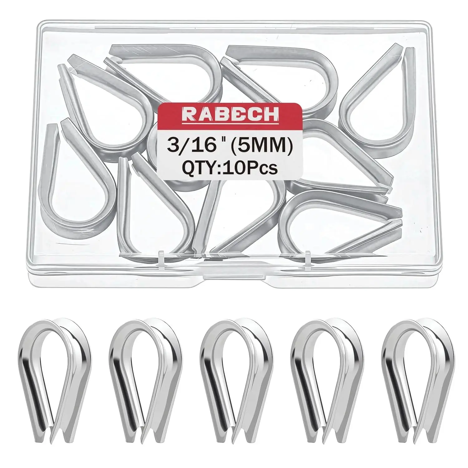 M5 3/16 Inch Wire Rope Thimble 3/16" Stainless Steel Thimbles for Wire Rope Cable Thimble Rigging (Pack of 10Pcs)
