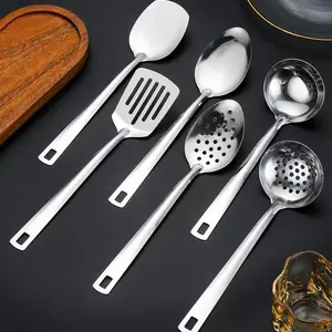 6-Piece Stainless Steel Cookware Set, Durable Kitchen Utensils with Plating, Includes Spoon, Spatula, Whisk, Tongs, Strainer