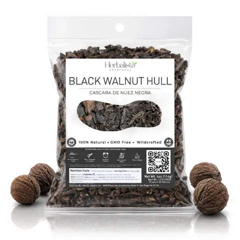Herbalista Wildcrafted Black Walnut Hull Loose Leaf Herbal Tea Beverage 4 oz (114g) - Cascara de Nuez Negra, Minimally Processed, Caffeine Free, Non-GMO, Additive Free - For Digestive & Skin Wellness (Wildcrafted Source)