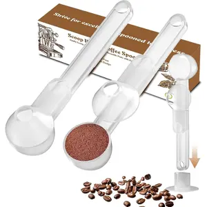 Coffee Scoop with Funnel for Ground Coffee, Protein Powder & Tea, for Reusable K Cup Refiller, 2TBSP Mess-Free, Funnel Prevents Spills (Translucent White, 2-Pack)