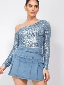 Iris One-Shoulder Sequin Crop Top