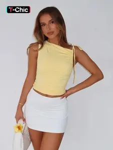 Women's Plain Tie Shoulder  Tee Fit, Casual Sleeveless  Top for Summer, Women's Clothing for Daily Wear, Womenswear Breathable Lightweight