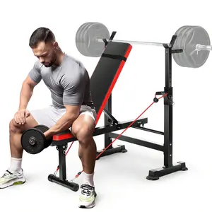 6 In 1 Weight Bench Set With Squat Rack Adjustable Workout Bench With Leg Developer Preacher Curl Rack Fitness Strength Training For Home Gym, 600lbs Max Weight