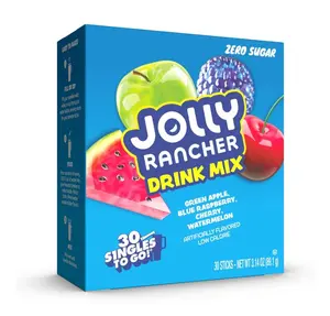 Jolly Rancher Singles To Go Variety Pack, Powdered Drink Mix, Zero Sugar, Low Calorie, Includes 4 Flavors: Green Apple, Blue Raspberry, Cherry, Watermelon, 1 Box (30 Single Servings)