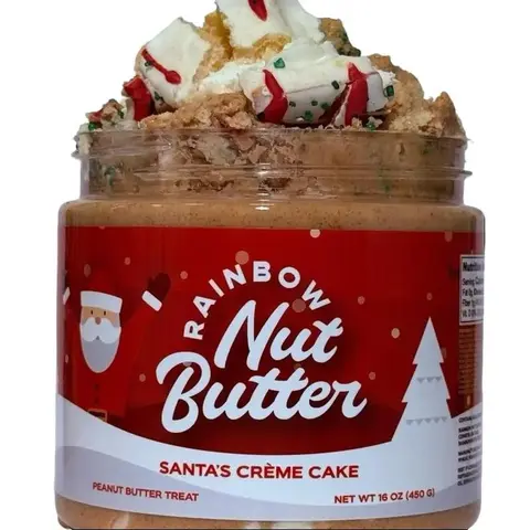 SANTA CREME CAKE Treat - 16 oz Creamy Peanut Butter with White Chocolate, Cake Bits & Cream Cheese Icing for Festive Spreading on Toast & Pancakes - Joyful