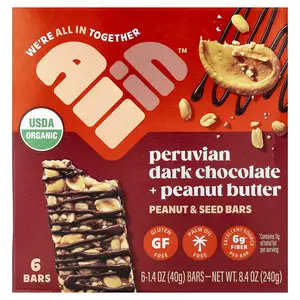All In Peanut & Seed Bars, Peruvian Dark Chocolate + Peanut Butter, 6 Bars, 1.4 oz (40 g ) Each