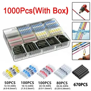 1000 pieces of heat shrink welding ring intermediate connection terminal kit, Heat Shrink Connector, ideal for safe electrical connections, a must-have DIY tool kit for all projects