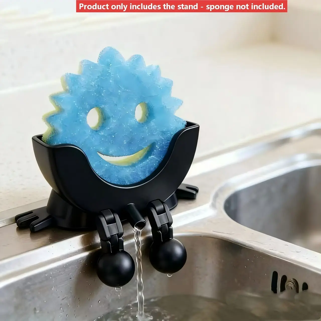 Cute Hanging Sponge Holder with Drain Holes, Keeps Sponges Dry and Smiling, Space-Saving Dish Brush Rack, Quick-Drying Sponge Organizer