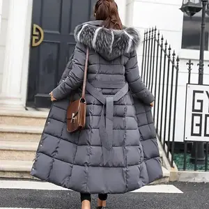 Long Down Cotton Parkas Coat Female New Winter Over Knee Loose Large Collar Hooded Warm Thick Parkas Women Padded Overcoat Womenswear Asian