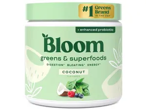 Bloom Nutrition Superfood Greens Powder, Digestive Enzymes with Probiotics and Prebiotics, Gut Health, Bloating Relief for Women, Chlorella, Green Juice Mix with Beet Root Powder, 30 SVG, Coconut