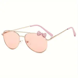 Cute Metal Frame Bow Tie Frog Glasses for Children, Trendy Eyewear for