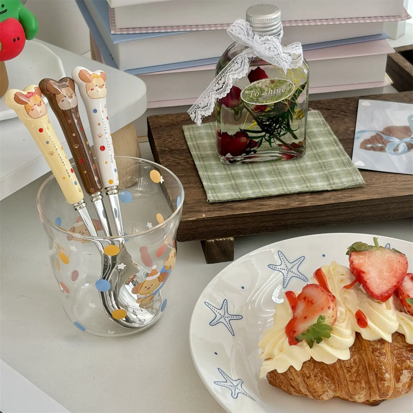 Cute Cartoon Puppy Handle Stainless Steel Spoon Kawaii Cream Style Metal Dessert Spoon For Ice Cream Coffee Yogurt Home Tableware