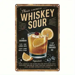 BONYAT Vintage Metal Whiskey Sour Cocktail Sign Poster - Rustic Design Retro Decor for Man Cave, Home Office, Bar & Bartender Gift - He