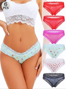 6-Pack Women's Romantic Lace Panty Set, Valentine's Day Gifts for Her, Sexy Fitted Underwear, All-Season Comfortable Design, Soft Stylish Brief, Underwear Sets