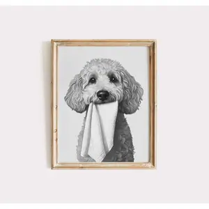 Goldendoodle Poster | Animal Bathroom Wall Art | Dog Wall Decor | Black and White Bathroom Print | Goldendoodle Gift | Dog Bathroom Art