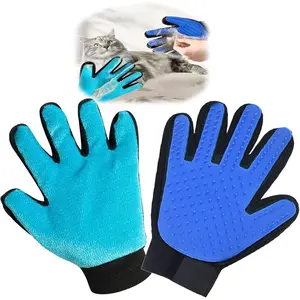 VCZONE Double-Sided 2-in-1 Cat Grooming Glove Hair Tools - Soft Fabric Pet Hair Remover for Cats, Adjustable Wrist, Easy Cleanup, Machine Washable, Blue Right-Hand, Double Sides