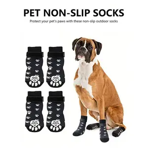 4 Pieces Anti-Slip Dog Socks, Soft Adjustable Pet Paw Protectors, Dog Shoes, Pet Shoes, Dog and Cat Socks, Anti-Slip Indoor and Outdoor Double-Sided Pet Paw Protectors, Suitable for Small, Medium and Large Dogs, Black, Breathable Dog Paw Covers Outdoor Ac
