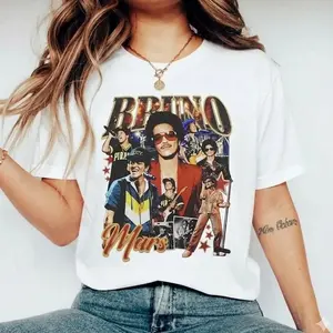 Bruno T-Shirt The Romantic Tour Vintage Rap Sweatshirt 90s Retro Music Merch Tee Fan Mars Gift Unisex Streetwear Casual Wear Soft Cotton Crewneck Short-Sleeved Oversized Tshirt for Men Boyfriend Graduation Gift Cotton Graphic Tee
