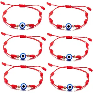 6 count Handmade Knots Red Black Evil Eye Bracelets for Protection and Good Luck, Adjustable Kabbalah Friendship String Bracelets for Women Men