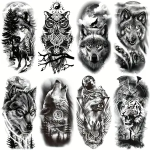 8 Sheets of Realistic Tribal Animal Temporary Tattoos for Men Women, Full Arm Body Decals Last 1-2 Weeks, Perfect Gift for All Occasions, Fake Tattoos