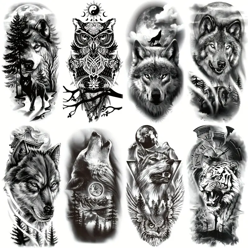 8 Sheets of Realistic Tribal Animal Temporary Tattoos for Men Women, Full Arm Body Decals Tattoos Stickers Last 1-2 Weeks, Perfect Gift for All Occasions, Fake Tattoos
