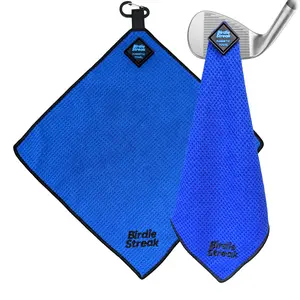 Birdie Streak Junior Golf Towel – 12" x 12" Magnetic Towel for Kids – Fits Junior Bags Perfectly without Dragging – Premium Microfiber Waffle with Carabiner Clip (Blue)