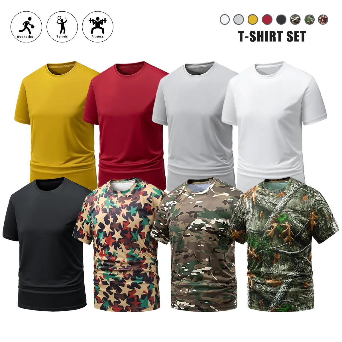 Men's 3-Piece & 5-Piece Stretch Fit Sports Clothing Sets - Polyester Activewear, Fitted Plain Crew Neck Short Sleeve Quick Dry T Shirts, for Casual Daily Wear & Outdoor Athletic Activities,summerwins,father'sdaygifts,back to school,back to school shopping