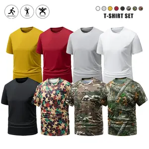 Men's 3-Piece & 5-Piece Stretch Fit Sportswear Sets - Fitted Plain Crew Neck Short Sleeve Quick Dry Men’s Shirts, Suitable for Daily Wear & Outdoor Activities