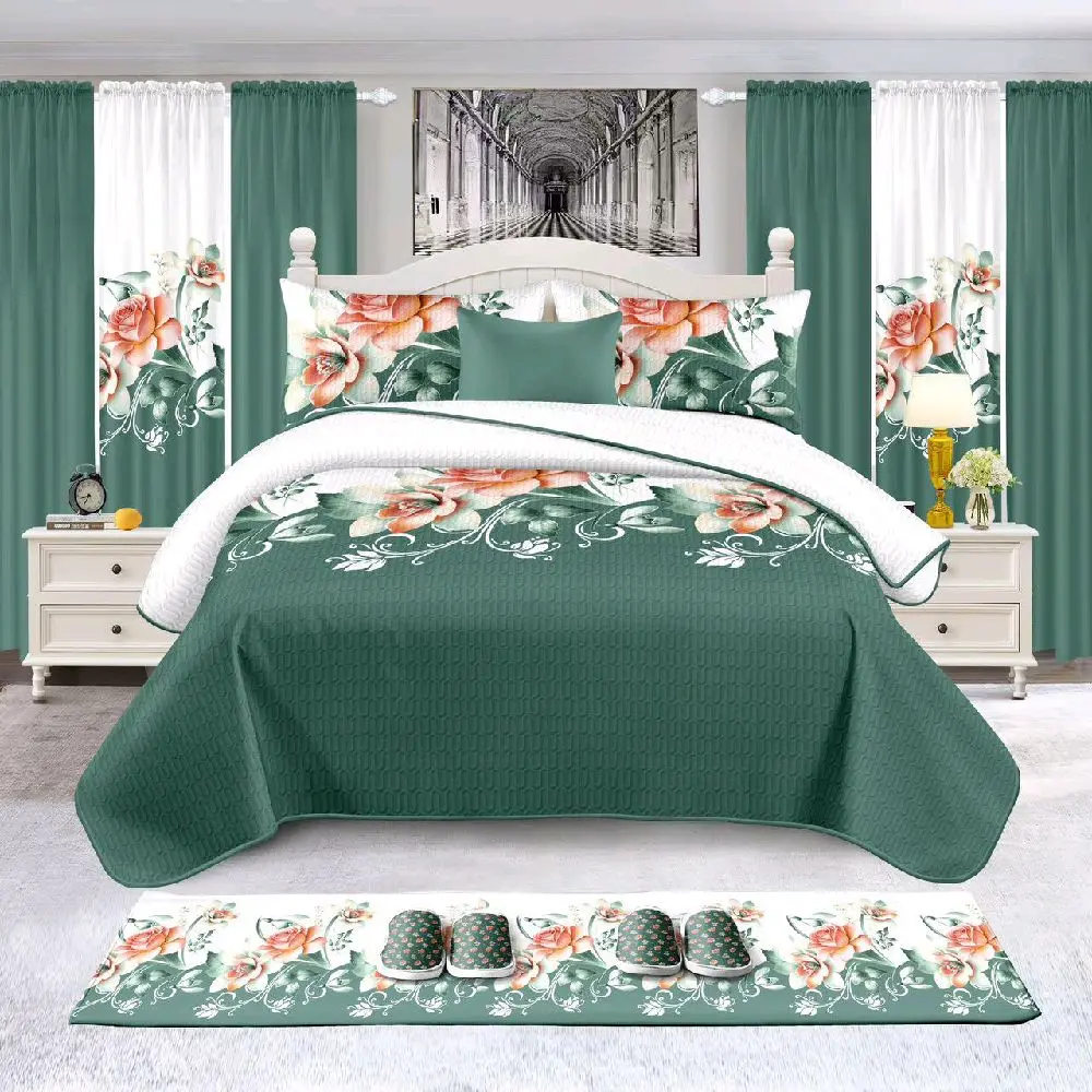 15-Piece King Size Priscilla Floral Print Bedspread Set, Decorative Bedding Set with Rustic Soft Fabric Comforter and Matching Curtains for Cohesive Cozy Bedroom Decor, Serene Space