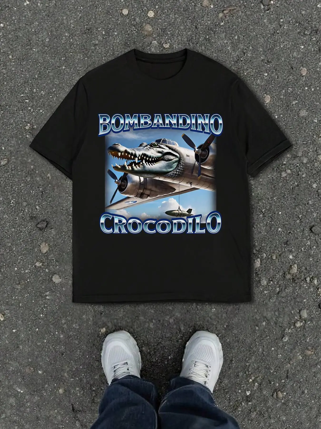 Men's Regular Fit Bombardino Crocodilo Print Round Neck Tee, Casual Short Sleeve T-shirt for Daily Wear, Men's Top for Summer, Tropical