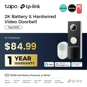 TP-Link & Tapo D225 Smart Video Doorbell Camera with Chime | 2K QHD, 180° Head-to-Toe View, Battery or Hardwired, Color Night Vision, FREE Person/Package/Vehicle AI Detection, Ring-Call, 24/7 Local Storage  #SummerWins #DealsForYouDays
