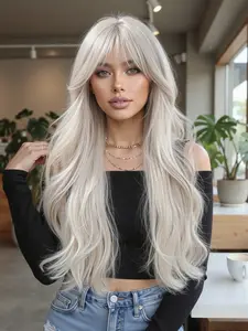 26 Inch Long Curly Wig with Bangs, Fashionable Natural Look, Natural Looking Wigs, Suitable for Women, Full Head Synthetic Fiber, Heat Resistant, Synthetic Material Wigs