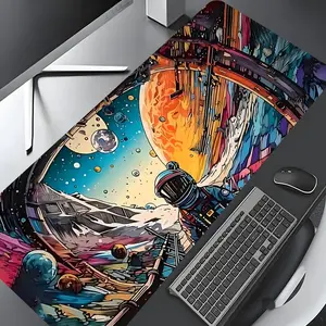 Colorful Space Astronaut Journey Pattern Mouse Pad, Rectangle Gaming Mouse Pad, Non-slip Rubber Pad, Desktop Decoration Protective Pad for Home, Office, Gaming Mousepad